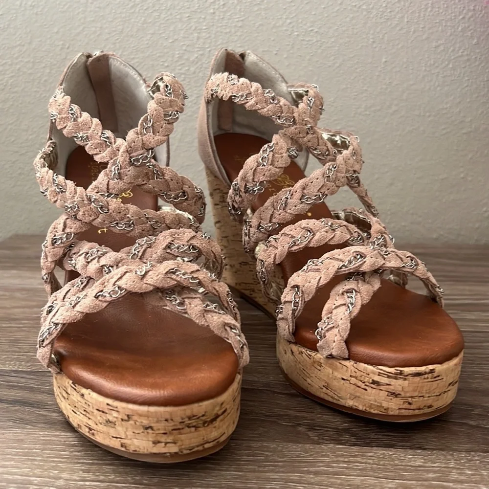 Matt Bernson Special Project Cork Wedges Sandals Suede/Chains 7.5M - Picture 4 of 16
